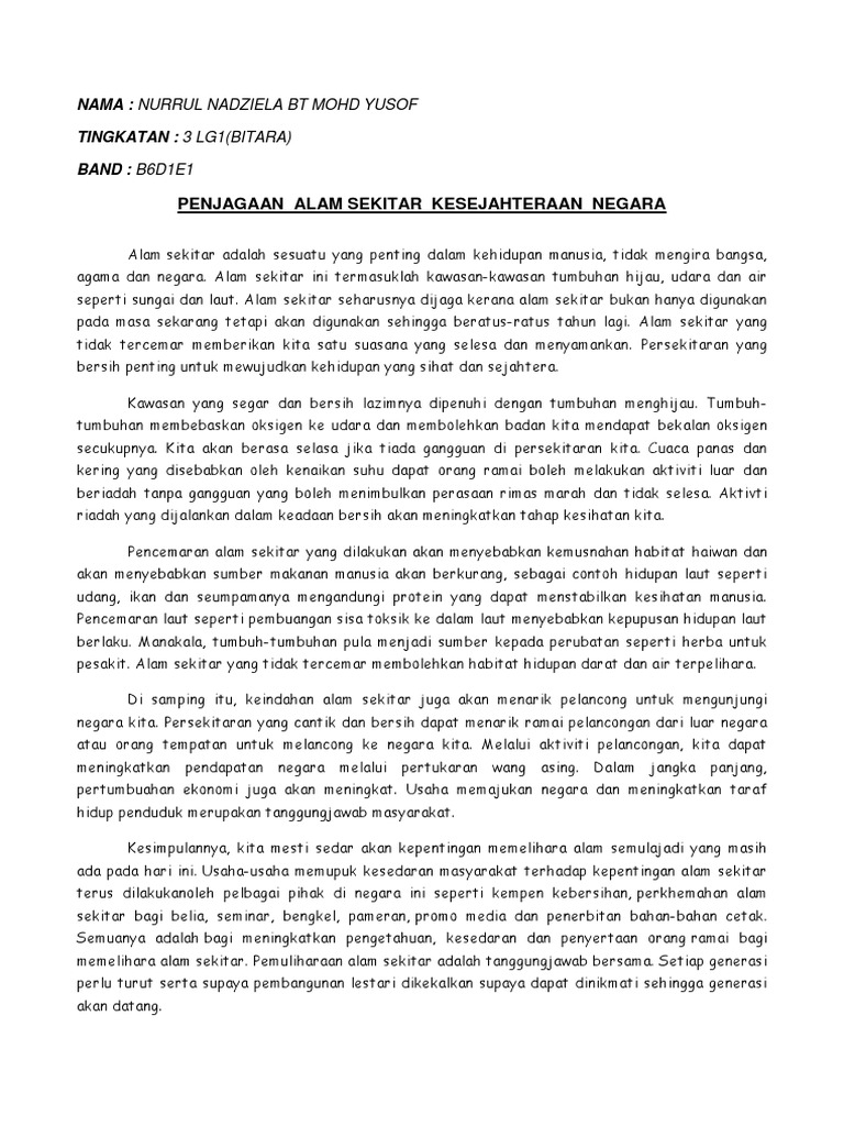 Punca Pencemaran Air Karangan Spm