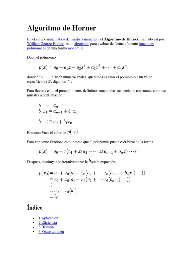 Algoritmo de Horner | PDF | Matemáticas discretas | Matemáticas Aplicadas