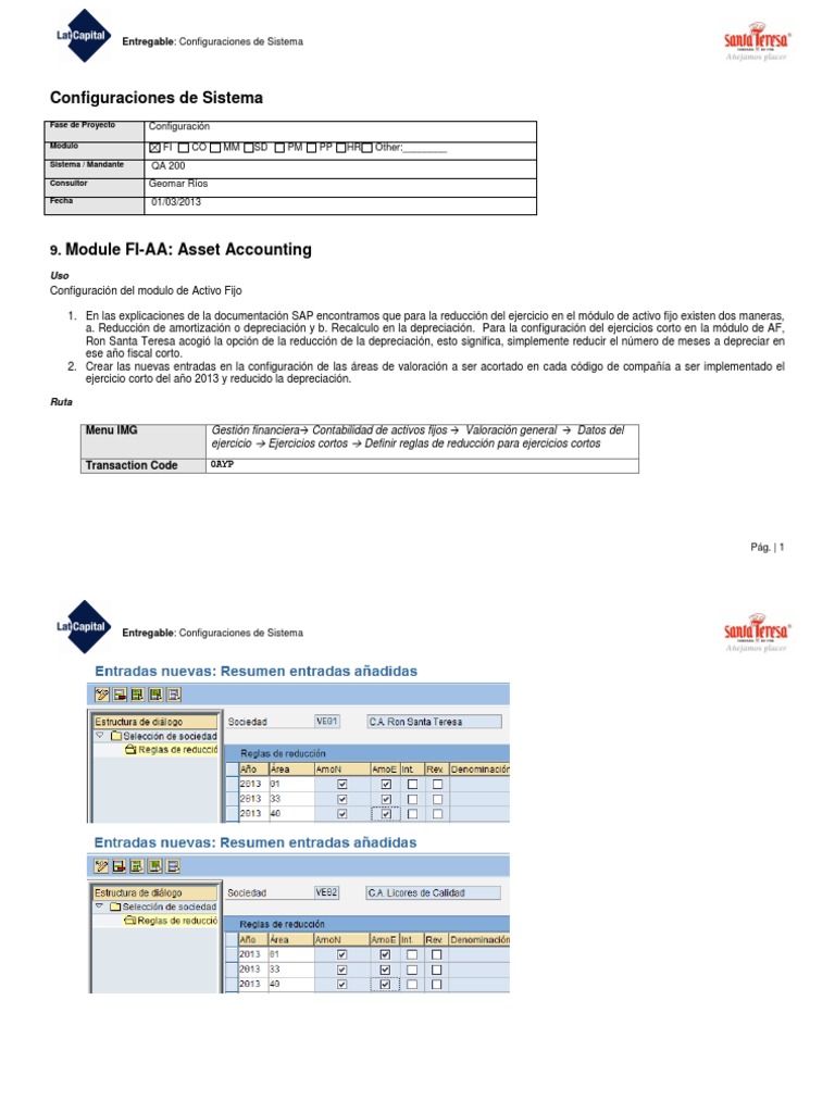 Configuración Módulo FI-AA en SAP | PDF | Amortización (Negocio ...