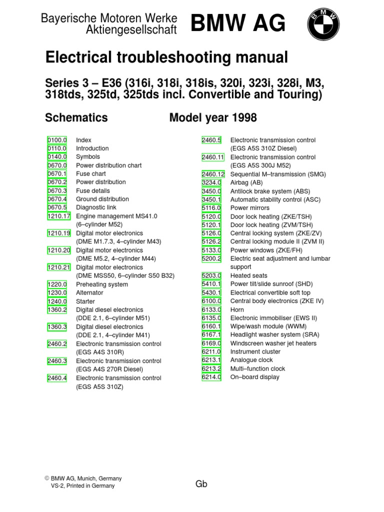 1998 BMW E36 Electrical Wiring Diagram | PDF