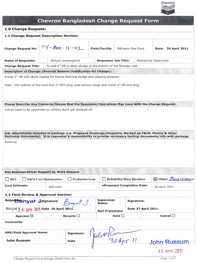 Chevron Bangladesh Change Request Form | PDF