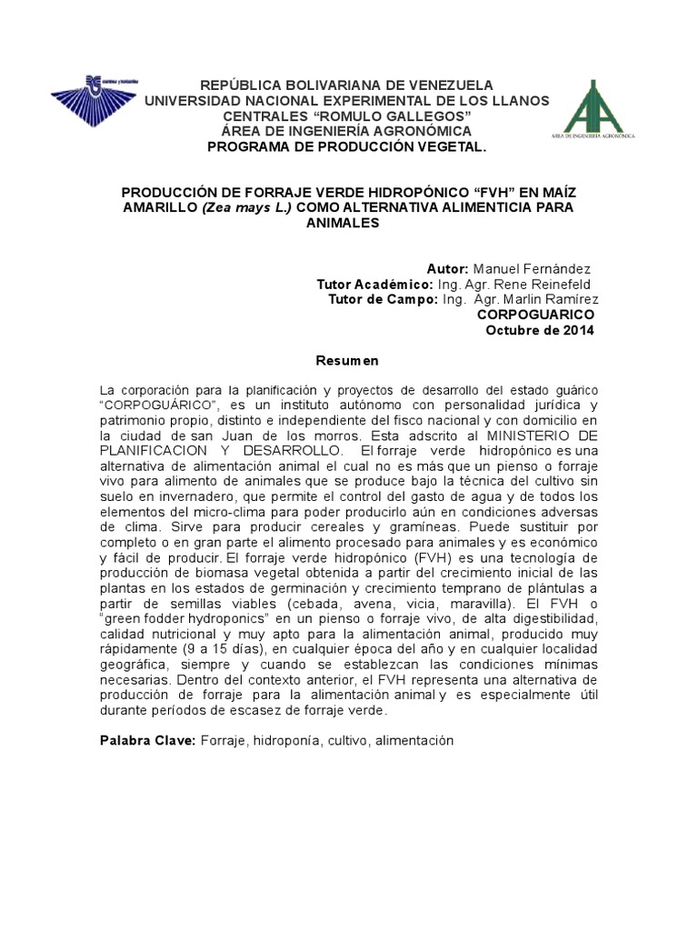 Forraje Hidroponico Maiz Pdf