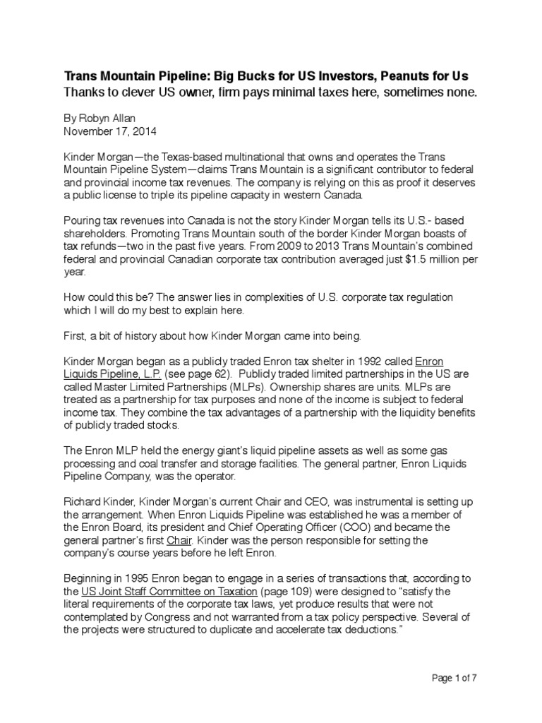 Kinder Morgan And Tax November 17 Enron Taxes