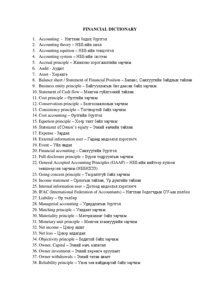 Financial Dictionary ENG MGL