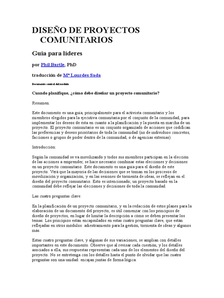 Diseño de Proyectos Comunitarios | PDF | Presupuesto | Toma de decisiones