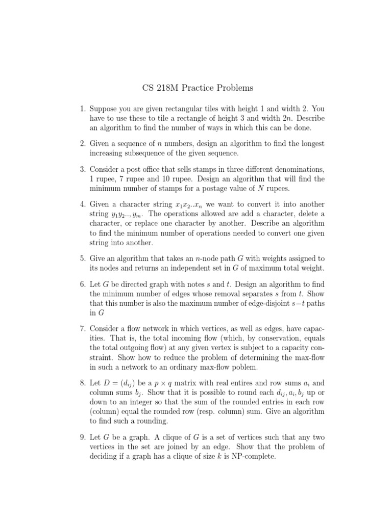 CS 218M Algorithm Practice Problems | PDF