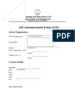 Job Announcement Form (JAF) : Training and Placement Cell