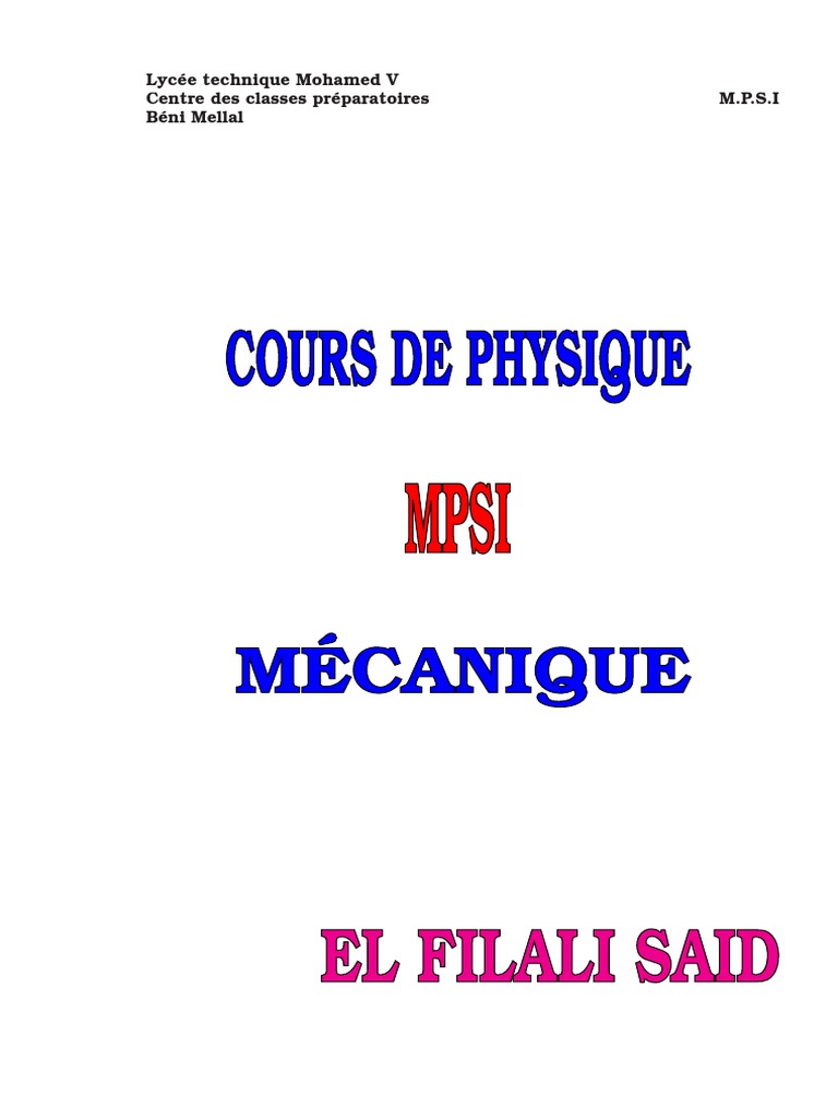 Mecanique Mpsi | PDF | Lois du mouvement de Newton | Énergie kinétique