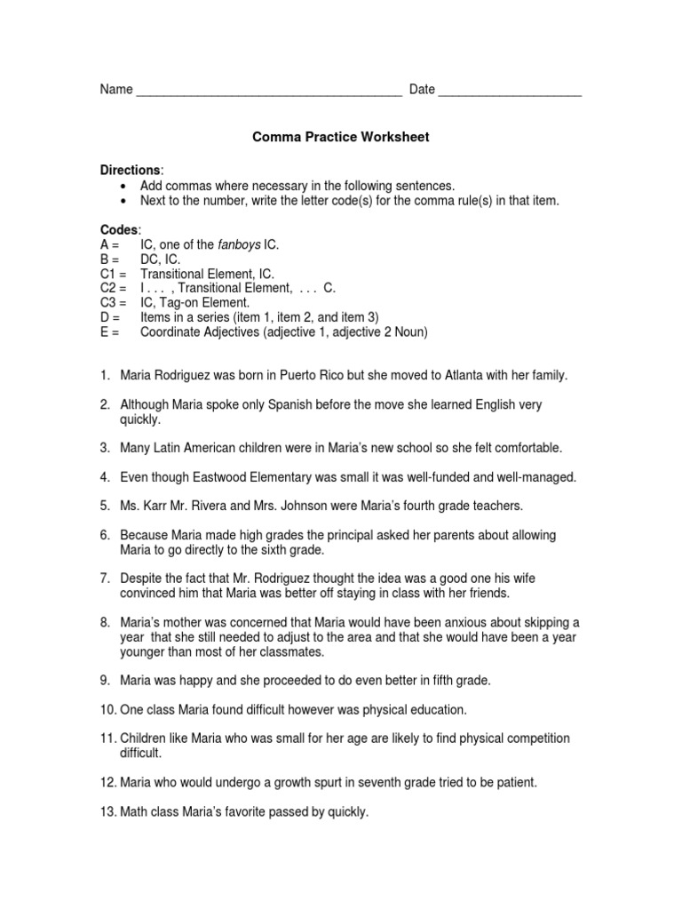 Comma Practice | Comma | Language Mechanics