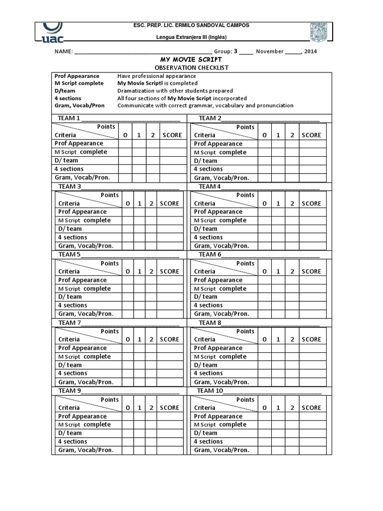 My Movie Script Checklist | PDF