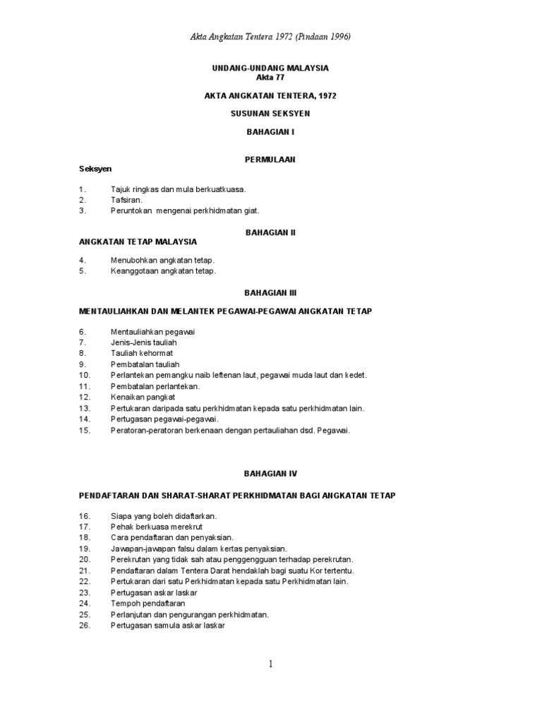 Akta Angkatan Tentera 1972 Pdf