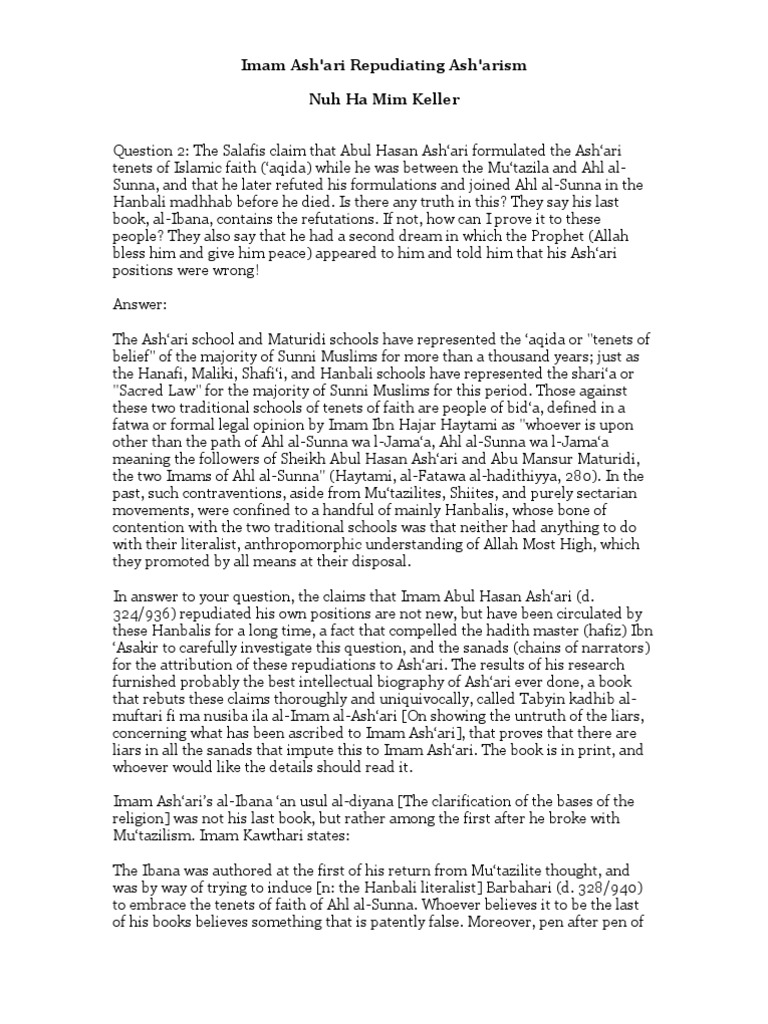 Imam Ash'ari's Defense Against Misconceptions | PDF | Sunni Islam ...