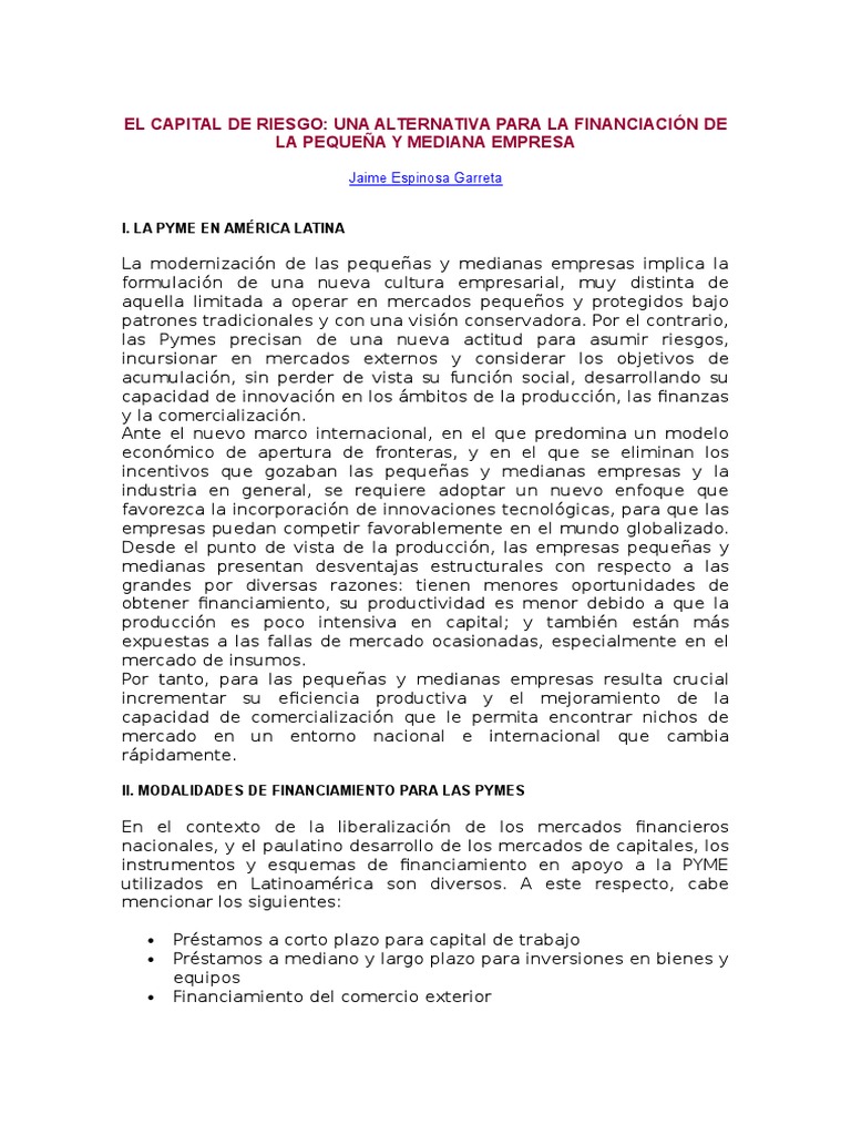 Capital de Riesgo para PYMES en LATAM | PDF | Capital de riesgo ...
