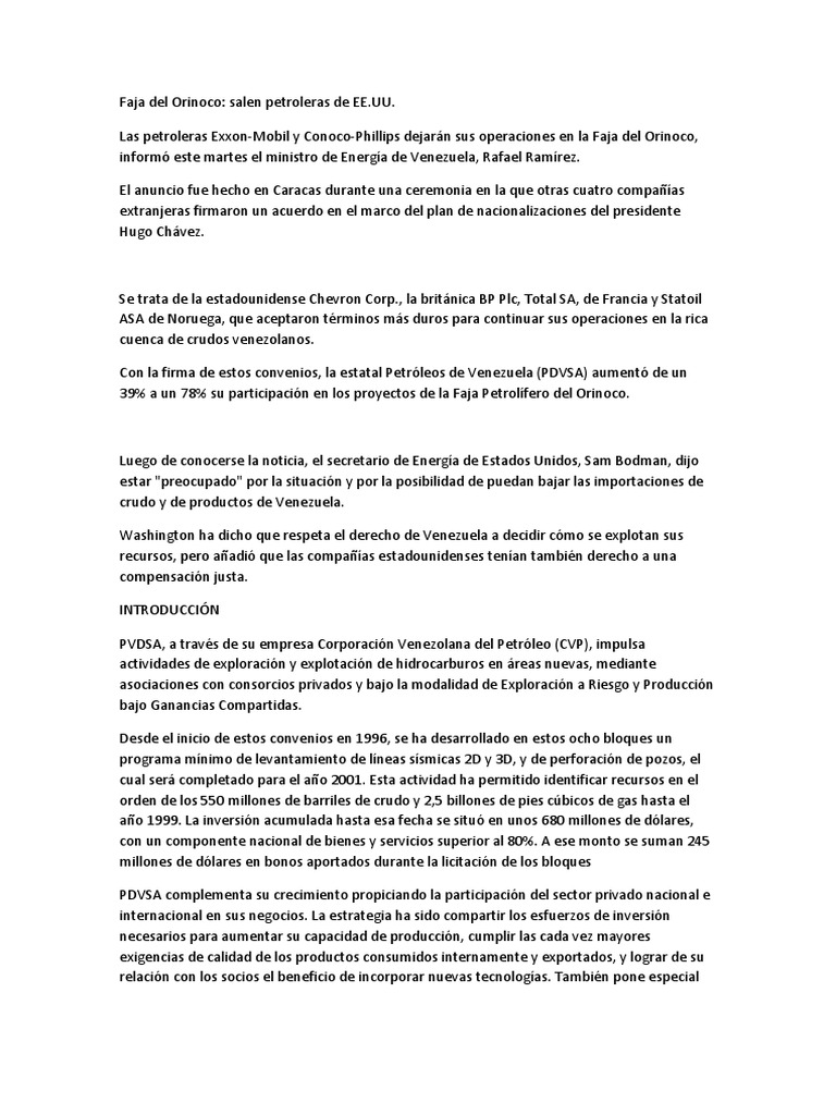 La Faja Petrolífera Del Orinoco o Faja Del Orinoco | Petróleo | Venezuela