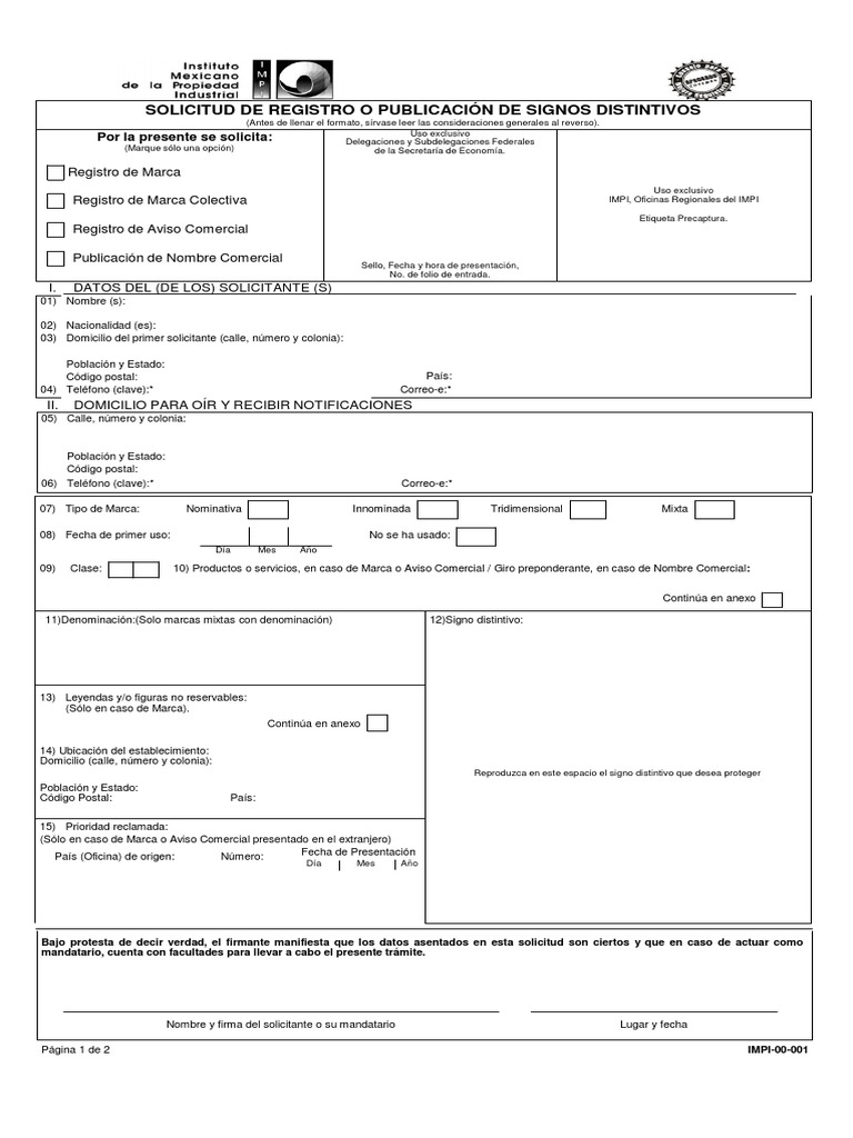 Formato IMPI Registro de Marca Correo Comunicación