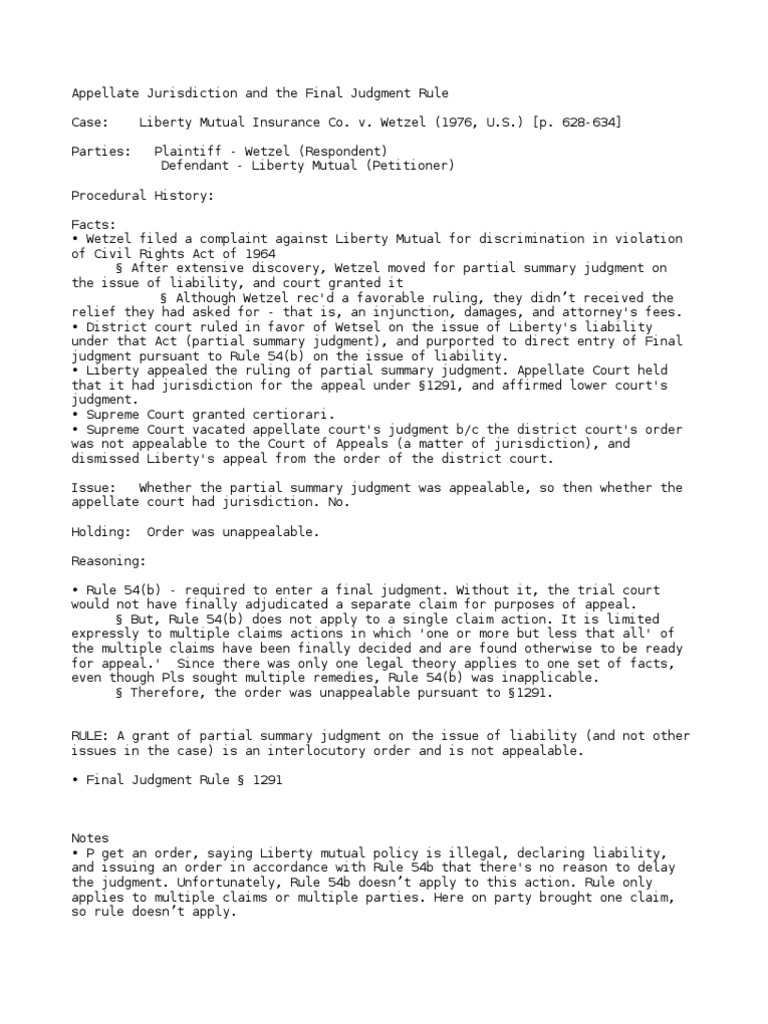 Liberty Mutual Insurance Co. v. Wetzel Summary Judgment