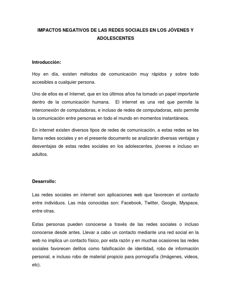 Impacto de Las Redes Sociales en Los Adolescentes | PDF | Servicio de ...