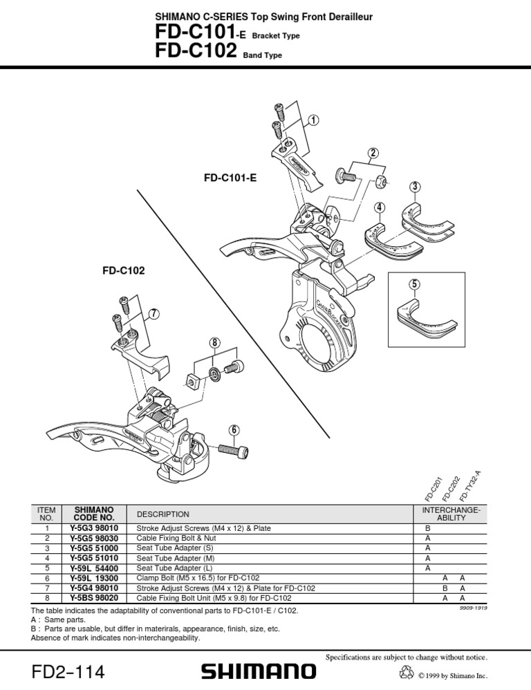 Shimano EV-FD-C101-E, C102 Altus Top Swing Front Derailleur | PDF | Human Powered Transport | Screw