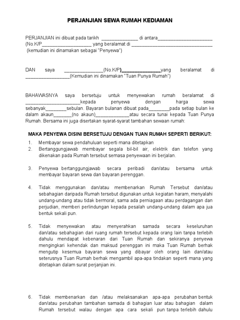 Perjanjian Sewa Rumah  PDF
