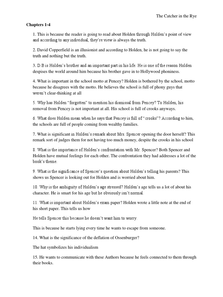 Catcher in The Rye Study Guide | PDF