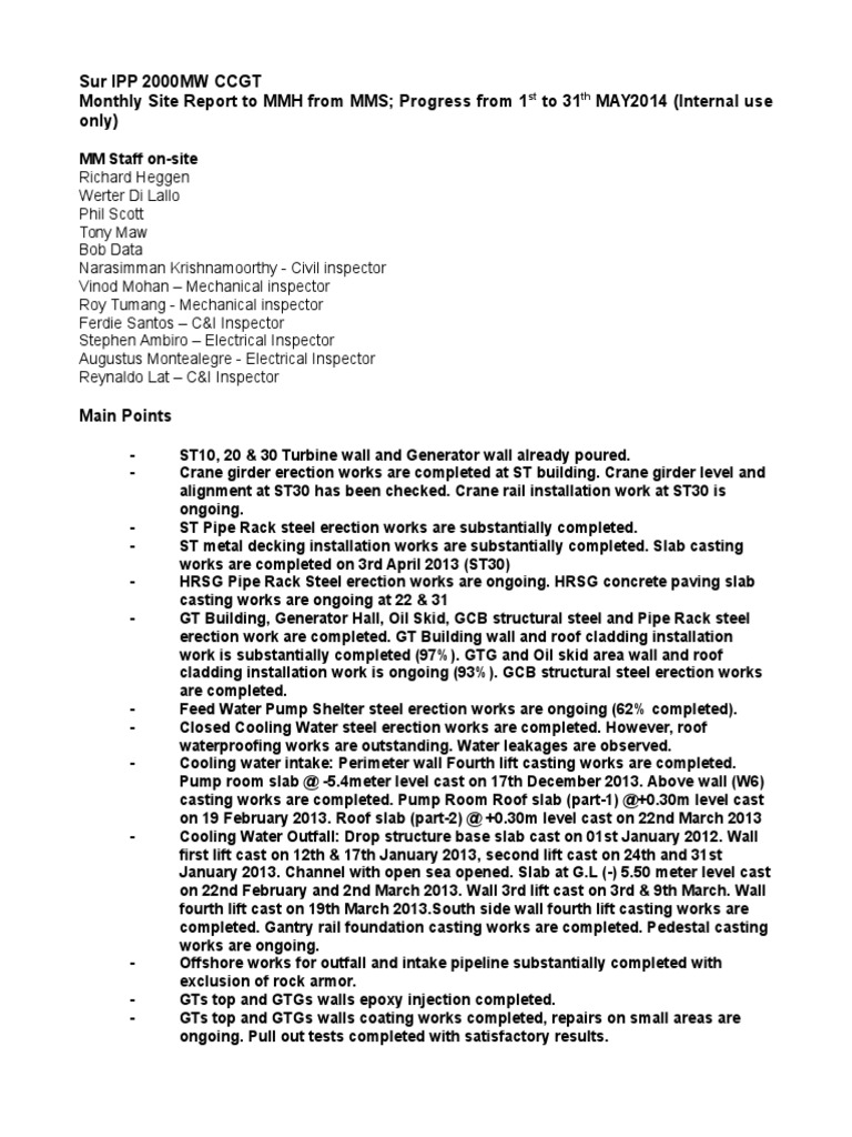 Mechanical Progress Report Sample Pdf Wall Roof