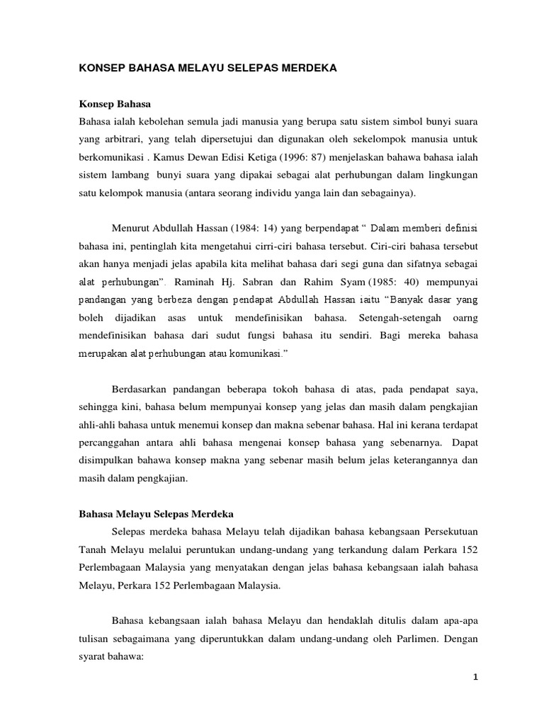 Konsep Bahasa Melayu Selepas Merdeka Pdf
