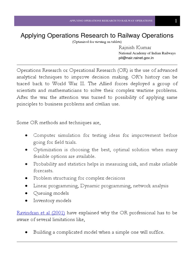 Optimizing Railway Operations with OR | PDF | Operations Research ...