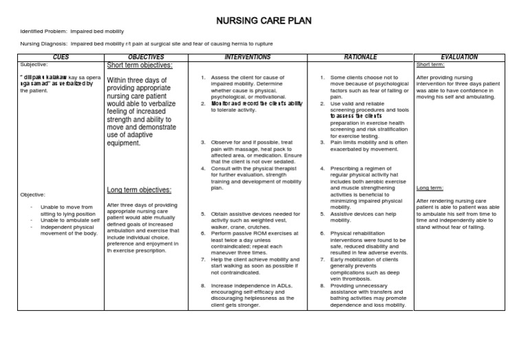 Nursing Care Plan Physical Exercise Nursing
