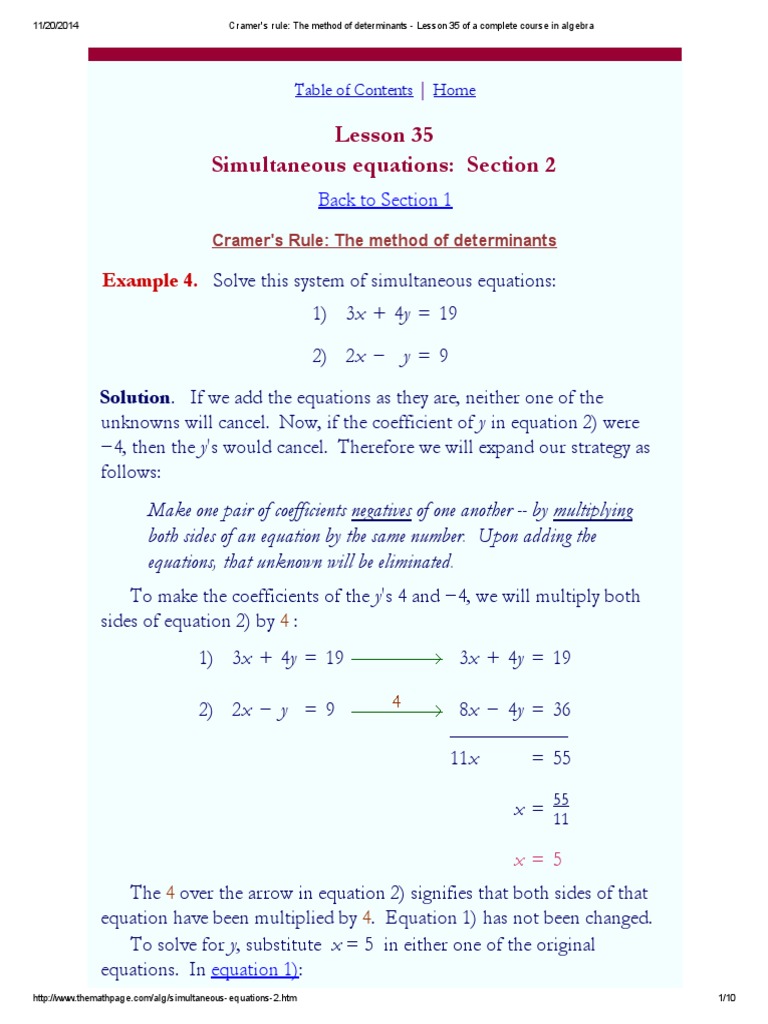 Cramer's Rule_ the Method of Determinants | Equations | Determinant