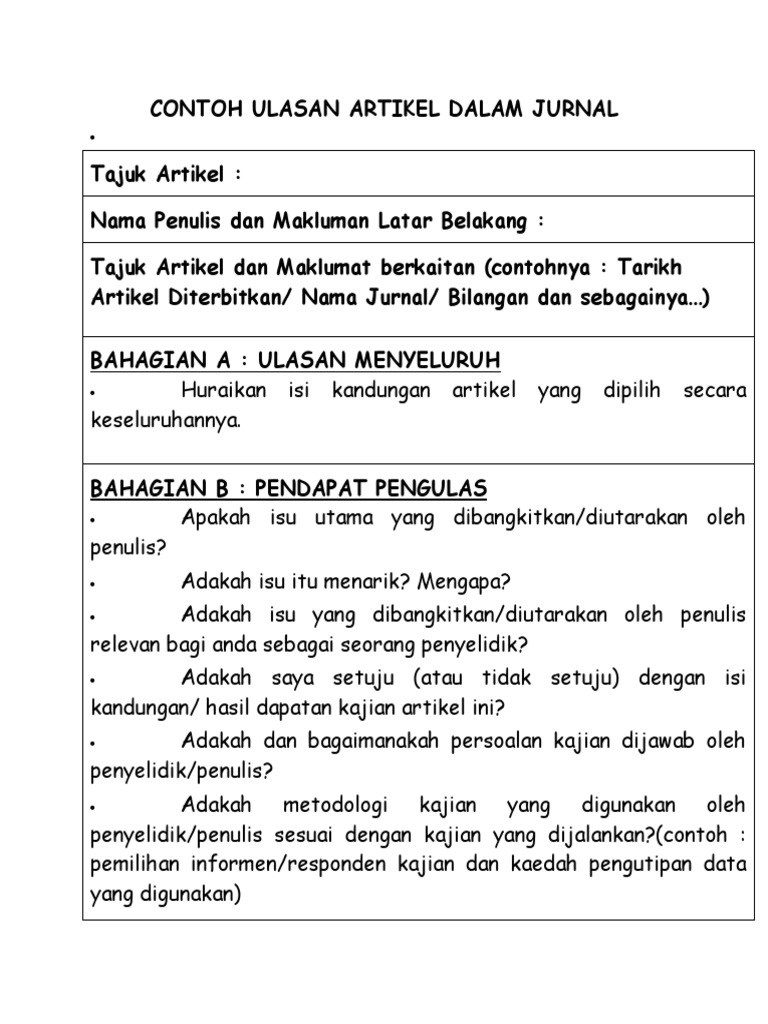 Contoh Ulasan Artikel Dalam Jurnal