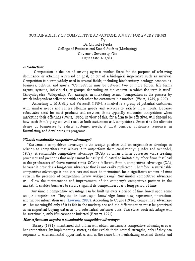 Sustainability of Competitive Advantage | PDF | Career & Growth | Business