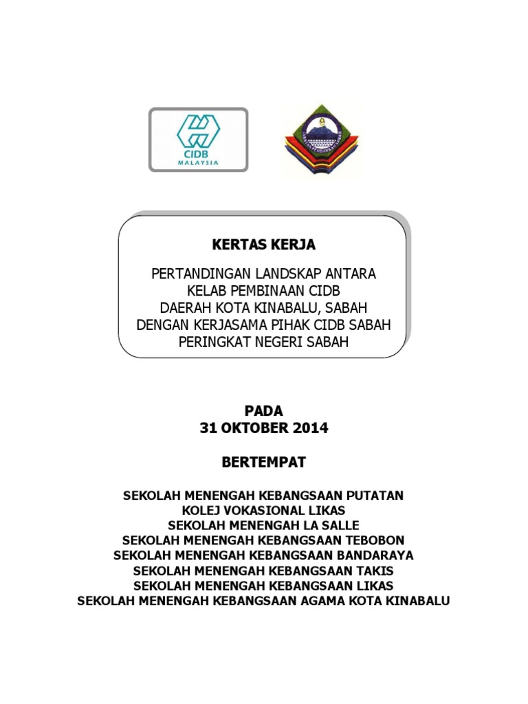 Kertas Kerja Pertandingan Landskap Antara Kelab Pembinaan Daerah Kota Kinabalu Pdf