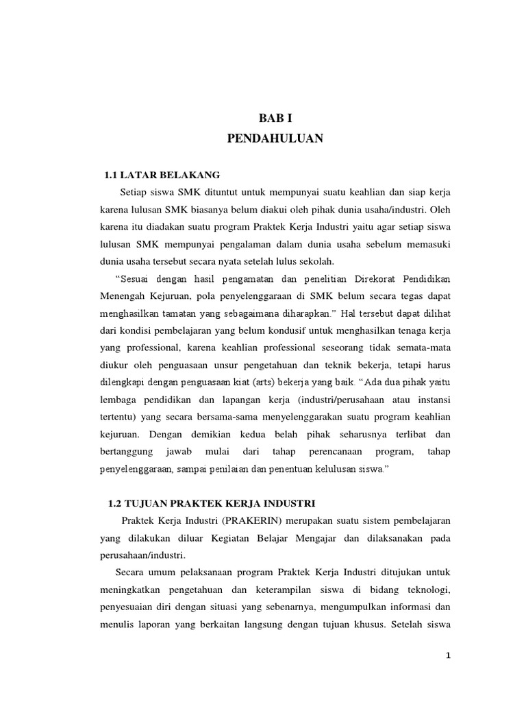 Contoh Pendahuluan Laporan Prakerin
