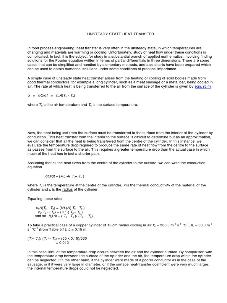 Unsteady State Heat Transfer | PDF | Thermal Conduction | Heat Transfer