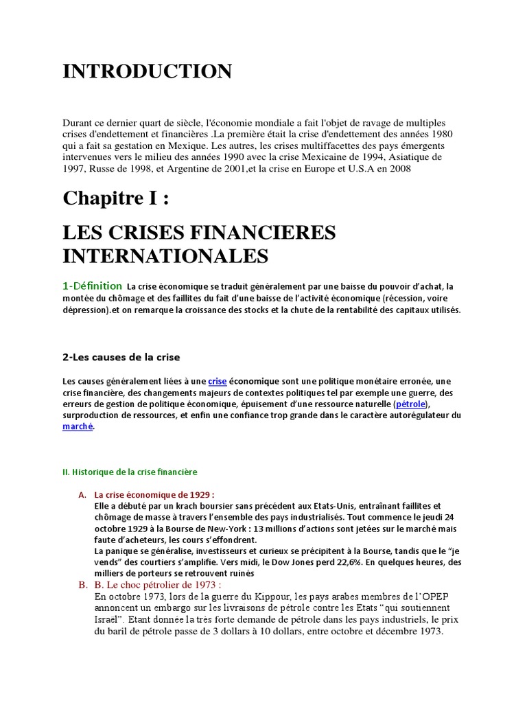 Crises économiques : définitions et impacts | PDF | Krach | Crise ...
