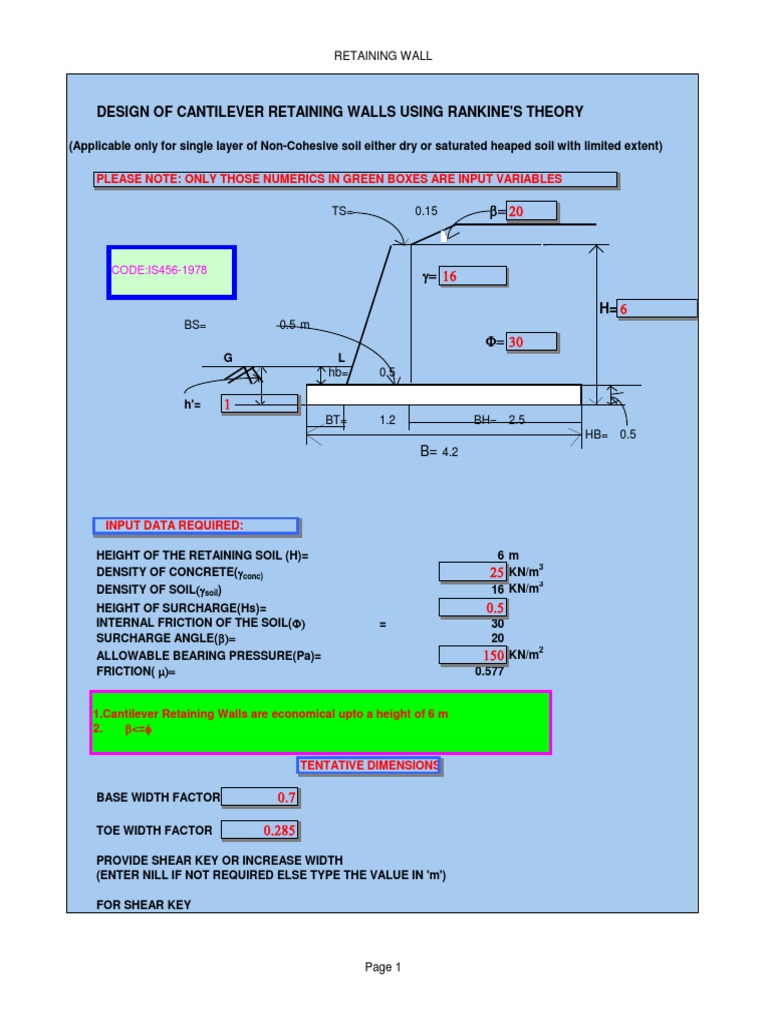 Cantilever Retaining Wall Design Guide | PDF | Solid Mechanics | Mechanics