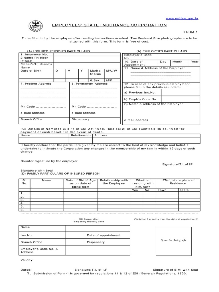 How To Fill Esi Form 1 Download Esi Declaration Form vrogue.co