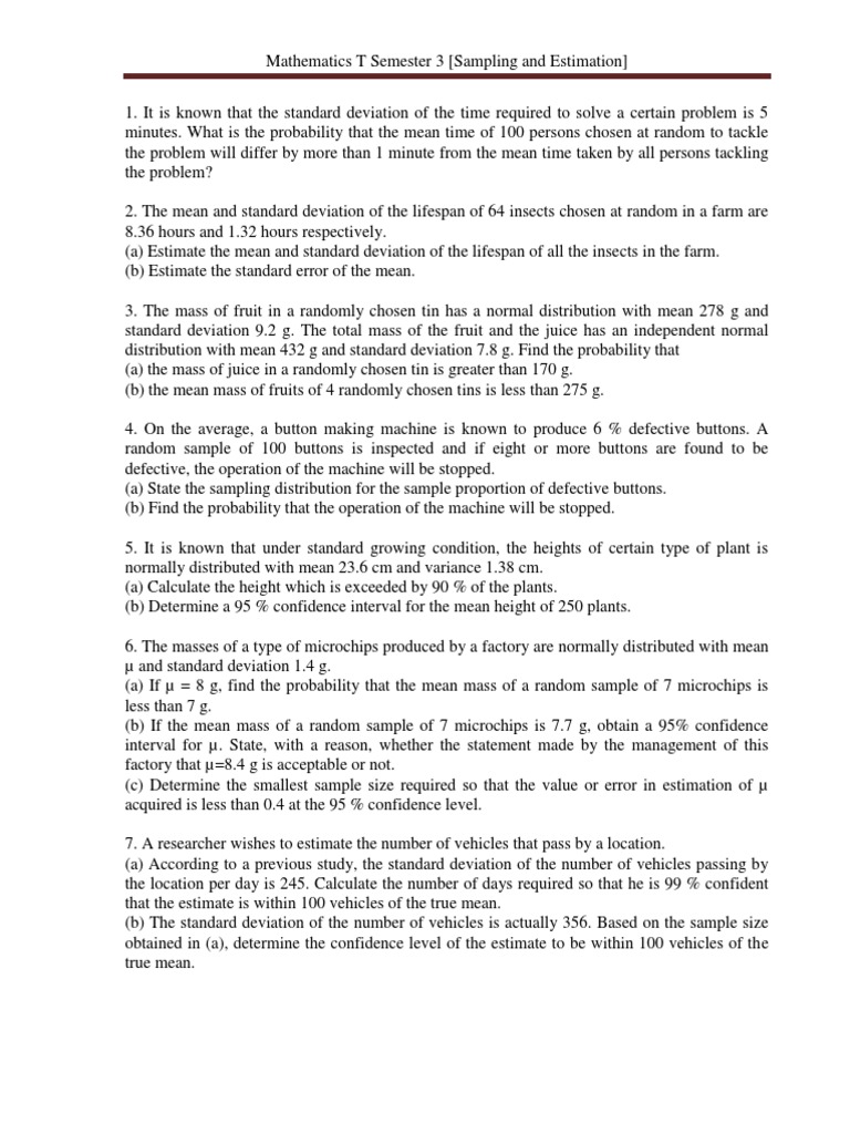 Semester 3 Sampling & Estimation | PDF | Confidence Interval | Standard ...