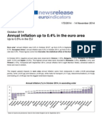 Annual Inflation Up To 0.4% in The Euro Area: October 2014