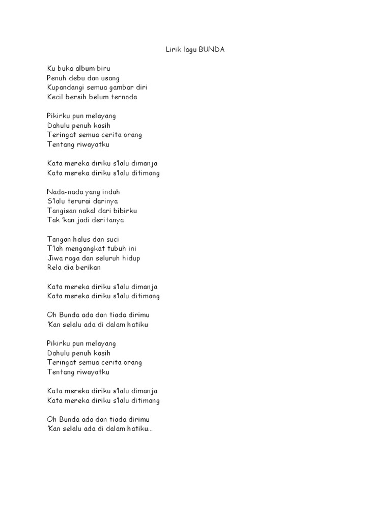 Lirik Lagu Bunda Pdf