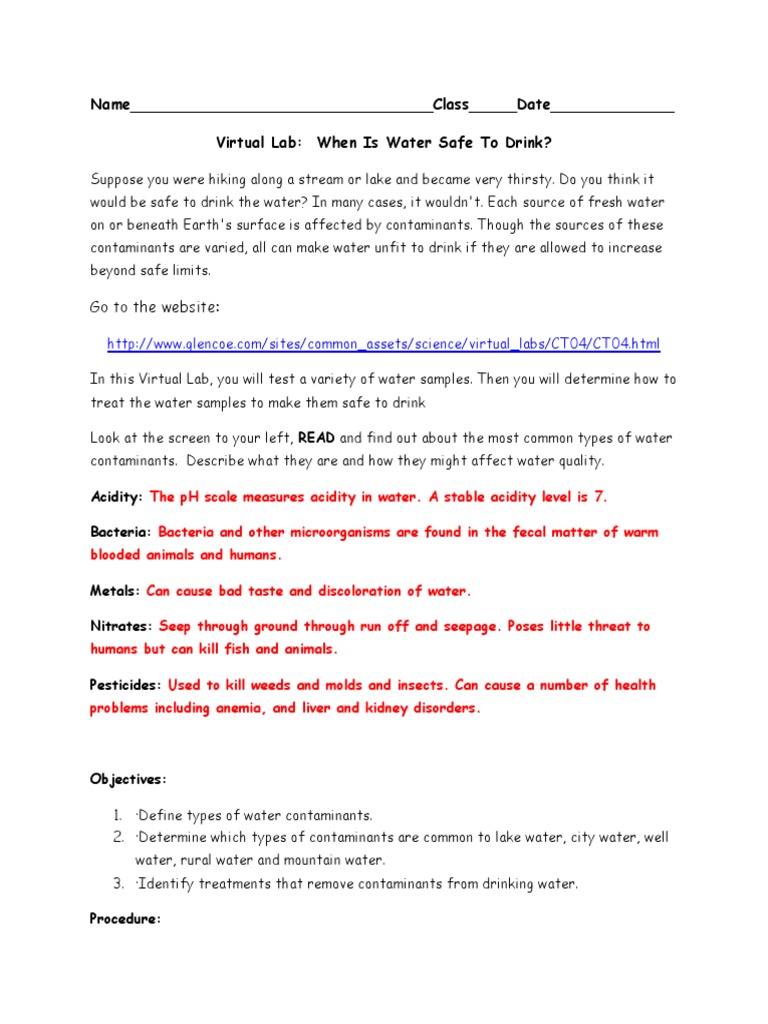 Virtual Lab Water Quality Ph Magnesium