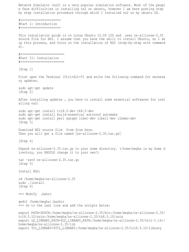 Steps To Install NS2.35 | PDF
