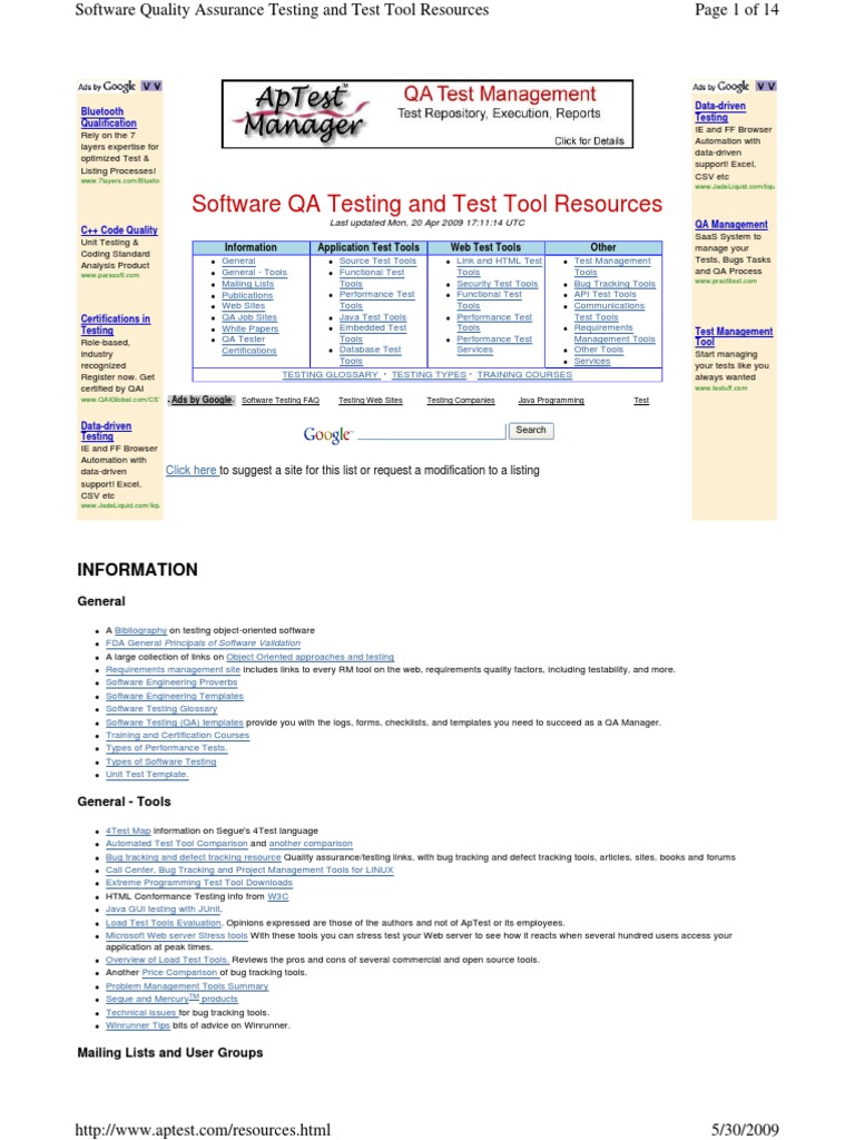 Software Qa Testing and Test Tool Resources | PDF | Html | Software Testing