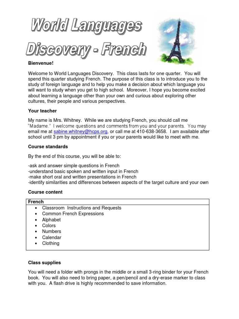 Intro to French Language Course | PDF | French Language | Homework
