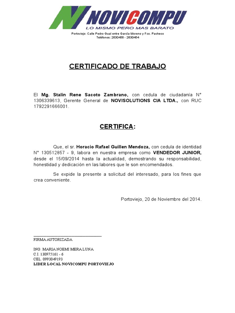 Modelo De Certificado De Trabajo | Images and Photos finder