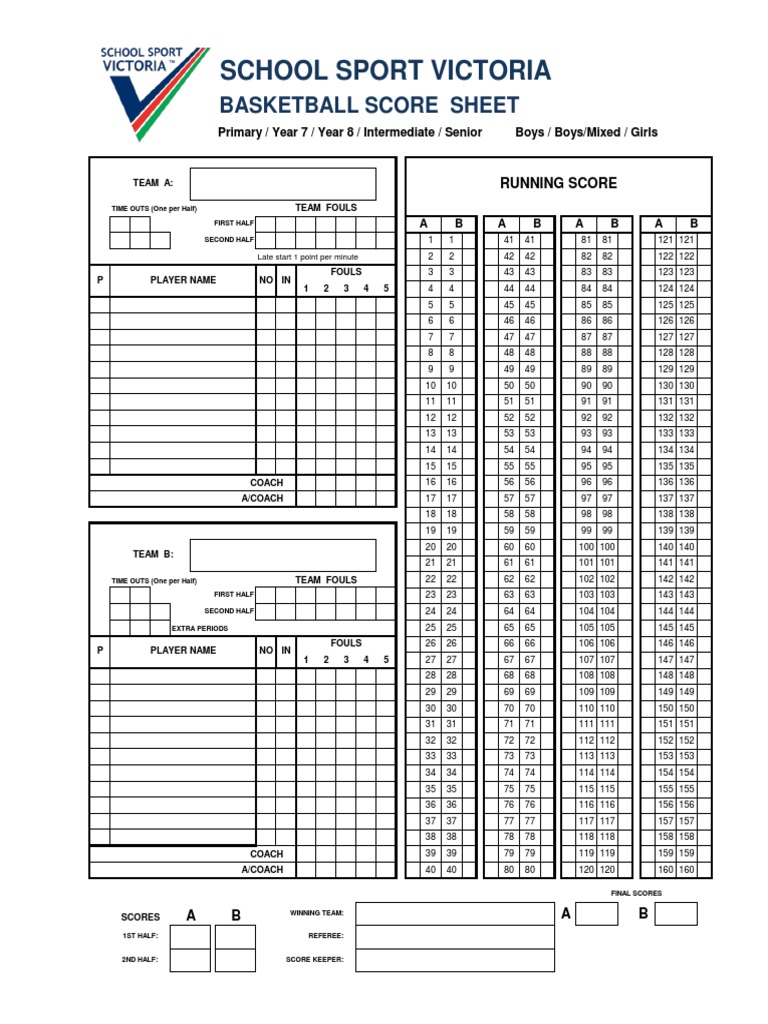 Basketball Score Sheets PDF