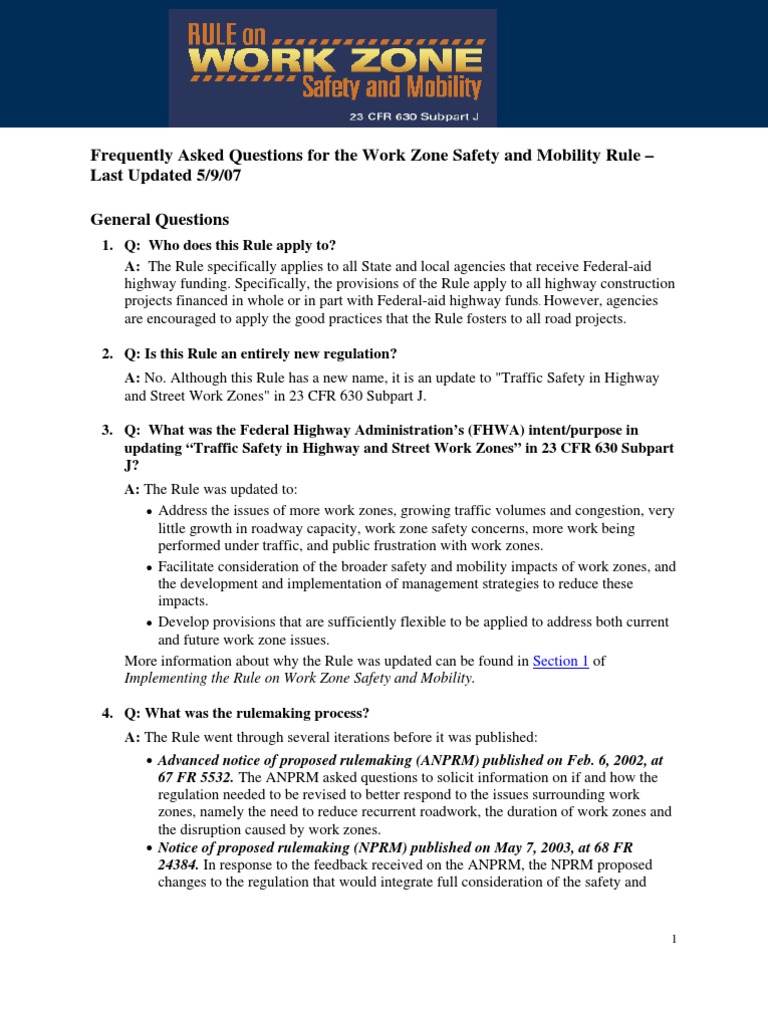 23 CFR 630 Subpart J Rule Faqs PDF Highway Traffic