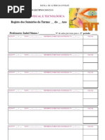 (Ficha de registo sumários da disciplina de Educação Visual e Tecnológica.