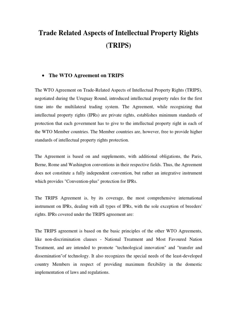 Trade Related Aspects of Intellectual Property Rights (Trips) | PDF ...