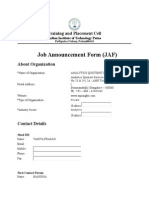 Job Announcement Form (JAF) : Training and Placement Cell